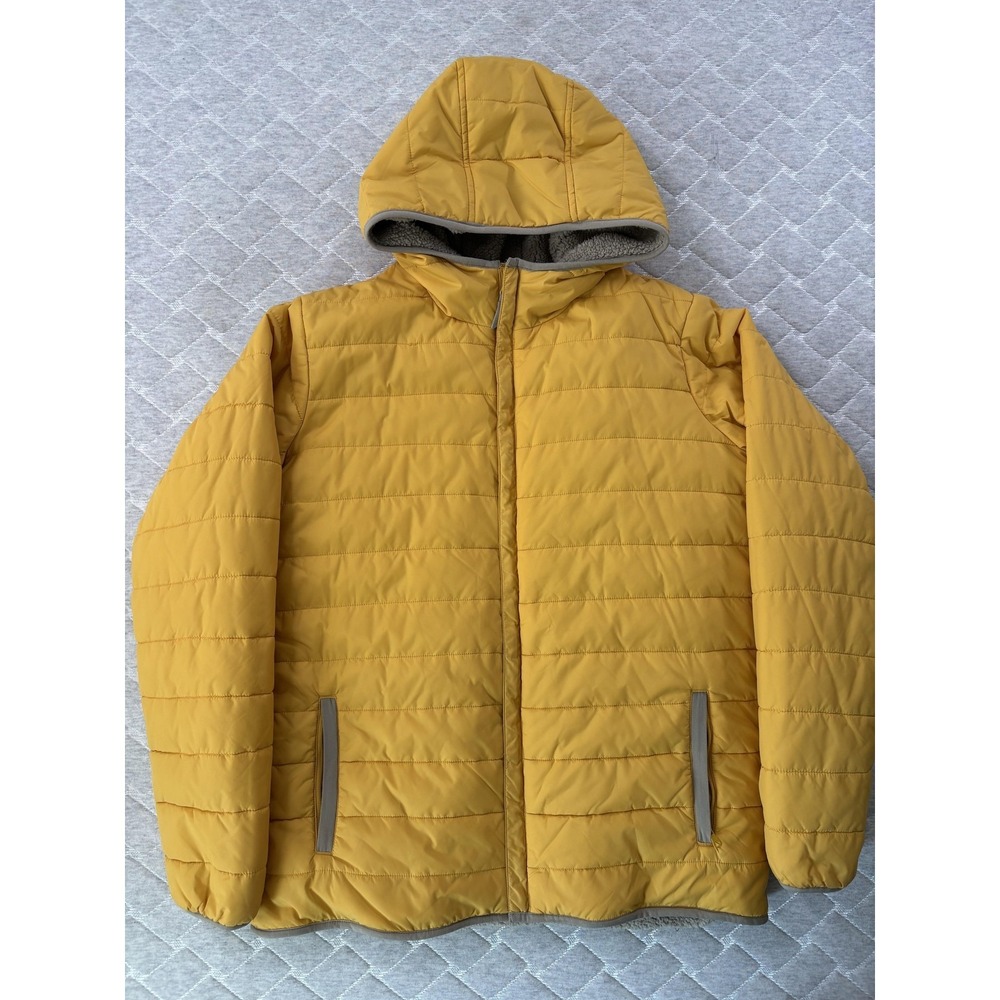 Lands End Jacket Youth Large 14-16 Yellow Puffer Hooded Sherpa Lined Winter